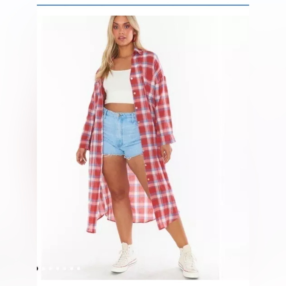 Show Me Your Mumu Leo Button Down Boho Western Long Tunic in Red Plaid -… - Picture 4 of 15